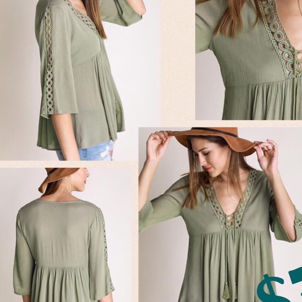 SOLD OUT****Sage green boho top - Picture 3 of 3